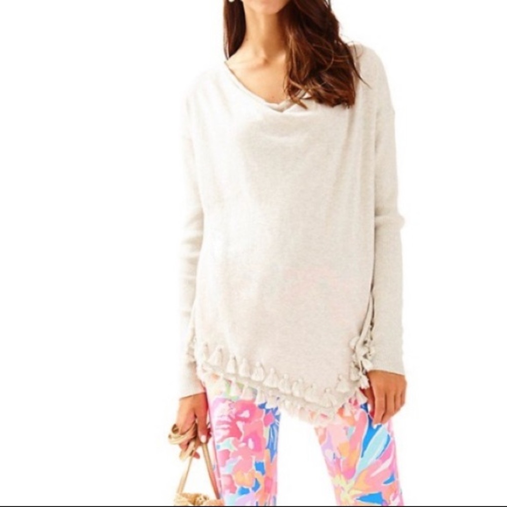 Lilly Pulitzer Ferrera White Tassel Sweater